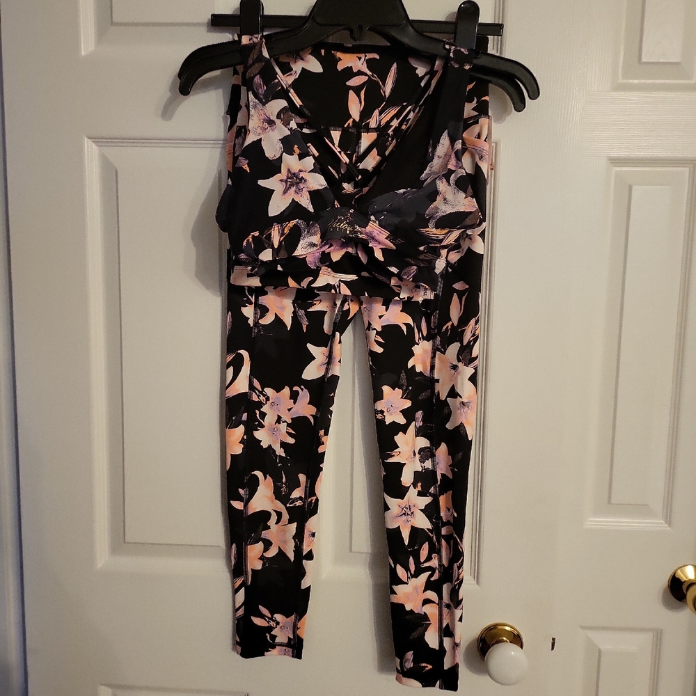 Victoria's Secret Black and Pink Floral Leggings 3 Piece